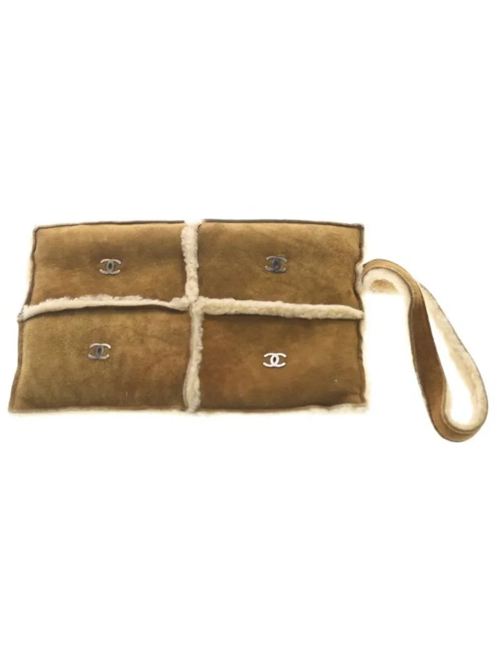 Chanel CC Logo Shearling Pouch Brown Protection Seal